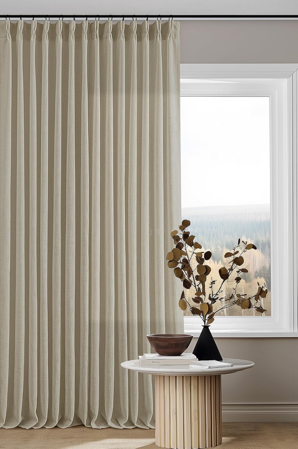 Natural Linen Kitchen Curtains 45 Inches Long 2 Sets Basement Curtains for Small Window Cream Ivory Pinch Pleated Back Tab Linen Blend Short Boho Semi Sheer Back Tab Drapes for Bay Windows 40x45