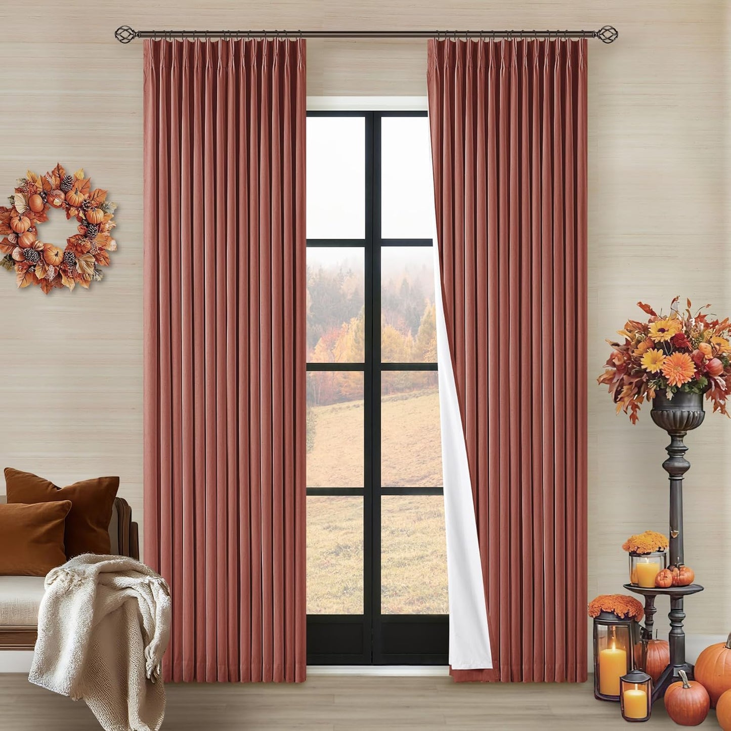 Cream Short Linen Curtains for Small Window 2 Panel Set Kitchen Curtains 45 Inch Length Pinch Pleated Back Tab 100% Blackout Natural Linen Room Darkening Thermal Insulated Drapes for Cafe Bathroom