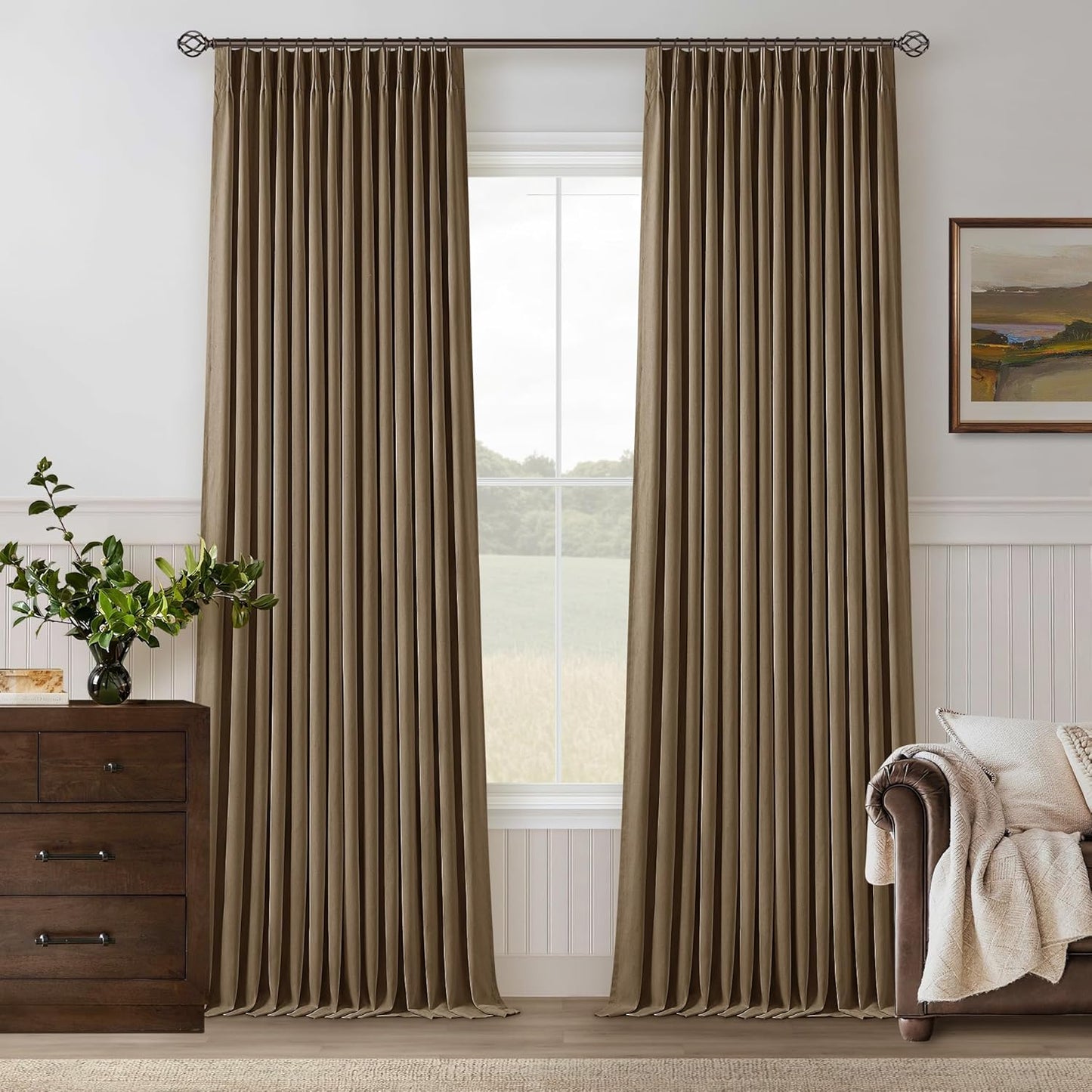 Cream Short Linen Curtains for Small Window 2 Panel Set Kitchen Curtains 45 Inch Length Pinch Pleated Back Tab 100% Blackout Natural Linen Room Darkening Thermal Insulated Drapes for Cafe Bathroom