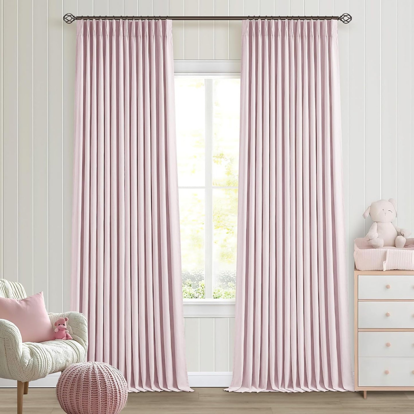 Cream Short Linen Curtains for Small Window 2 Panel Set Kitchen Curtains 45 Inch Length Pinch Pleated Back Tab 100% Blackout Natural Linen Room Darkening Thermal Insulated Drapes for Cafe Bathroom