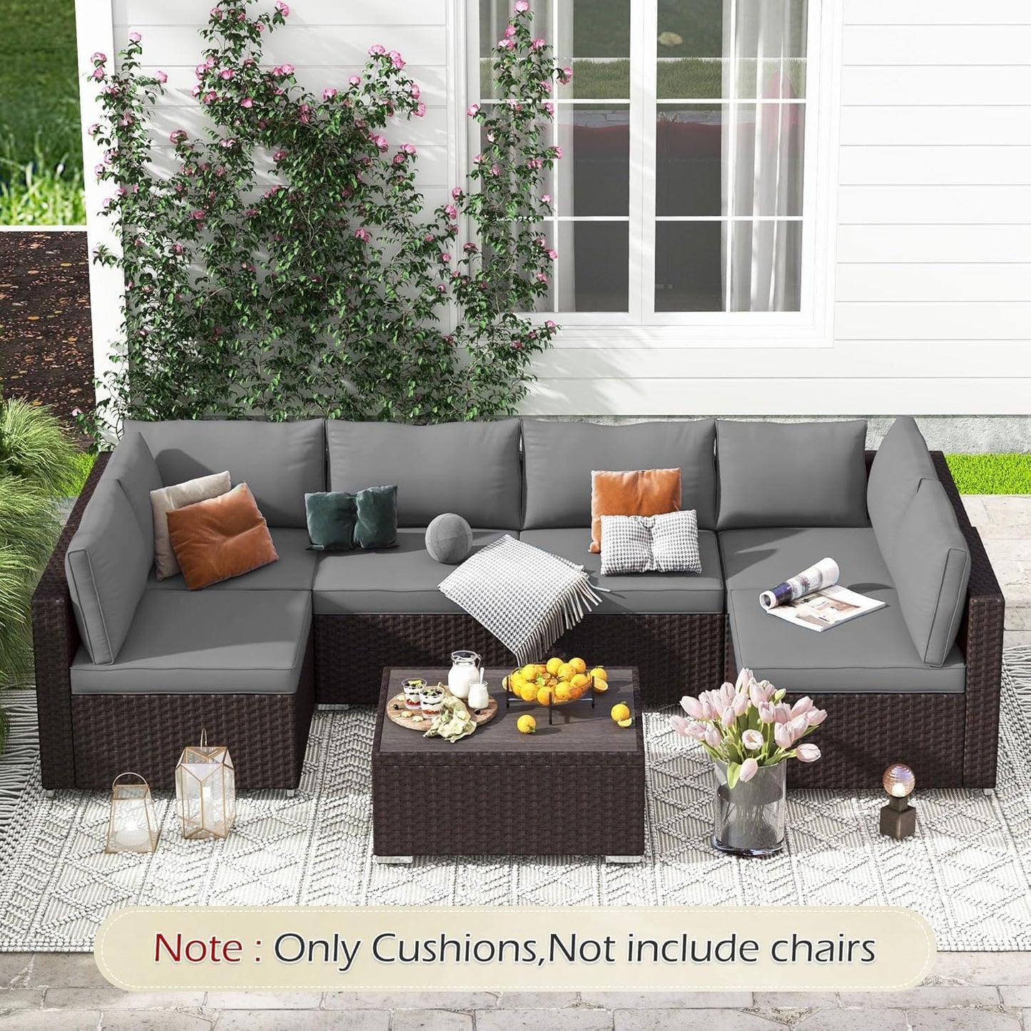 HOMREST Outdoor Replacement Cushions for Patio Furniture,Water-Repellent Sofa Cushion for 6-Seat Rattan Wicker Sectional Patio Conversation Sets,14-Piece Cushions Set for Outdoor Couch-Gray