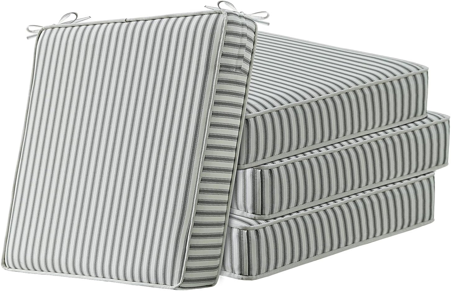Sunbrella Square Corner Seat Cushions, 19" x 19" x 3", Set of 4, Indoor Outdoor Water Repellent Universal Chair Pads with Ties for Patio Furniture, Garden Dining Chairs, Cast Shale