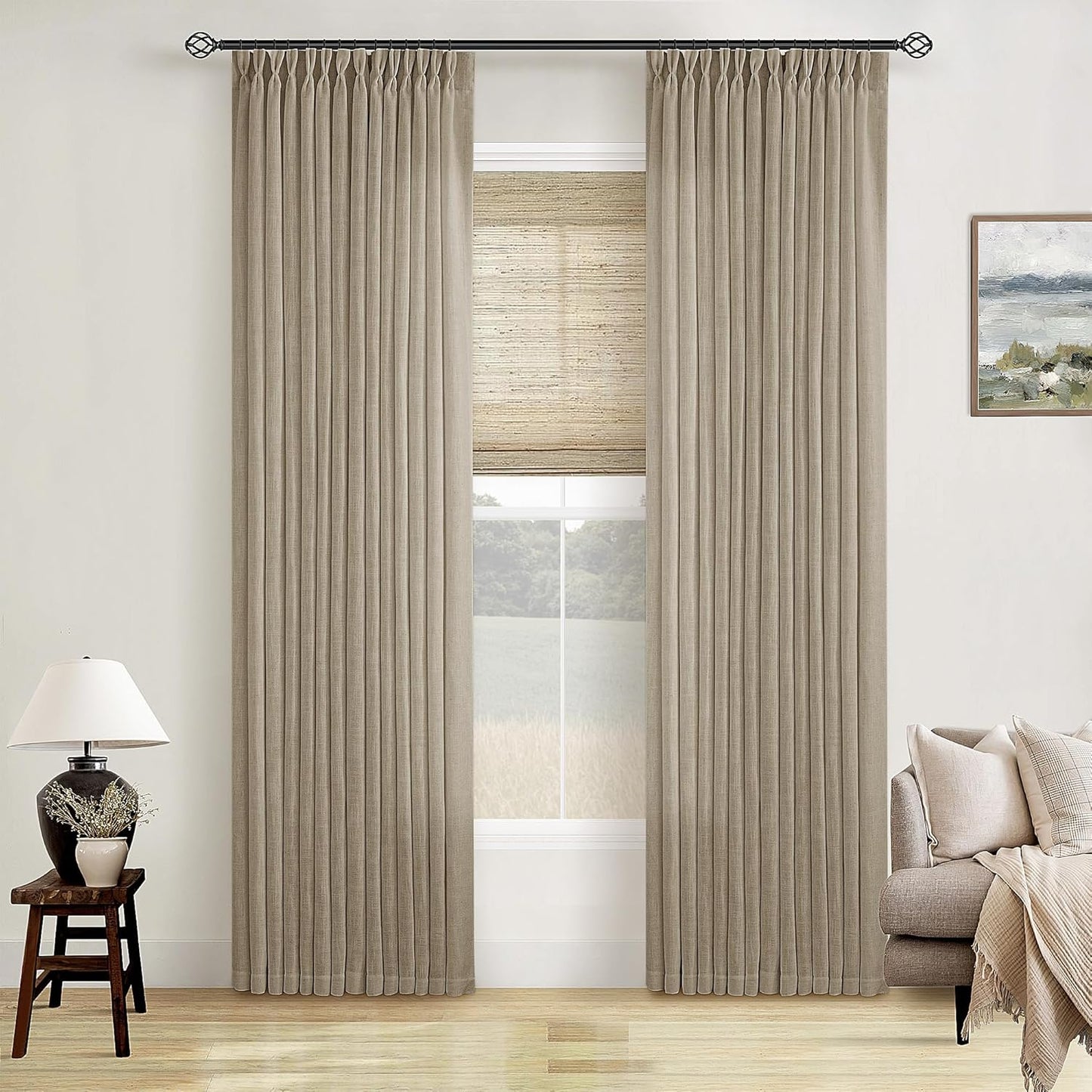 Natural Linen Kitchen Curtains 45 Inches Long 2 Sets Basement Curtains for Small Window Cream Ivory Pinch Pleated Back Tab Linen Blend Short Boho Semi Sheer Back Tab Drapes for Bay Windows 40x45
