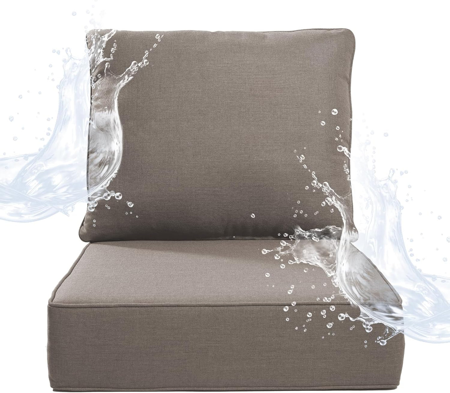 6" Thicker Outdoor Chair Cushion 4 Sets - 24" *24" *6" Waterproof Patio Furniture Cushions with Removable Cover, 28D High Density Sponge Filling Thicken Outdoor Patio Cushions - Beige