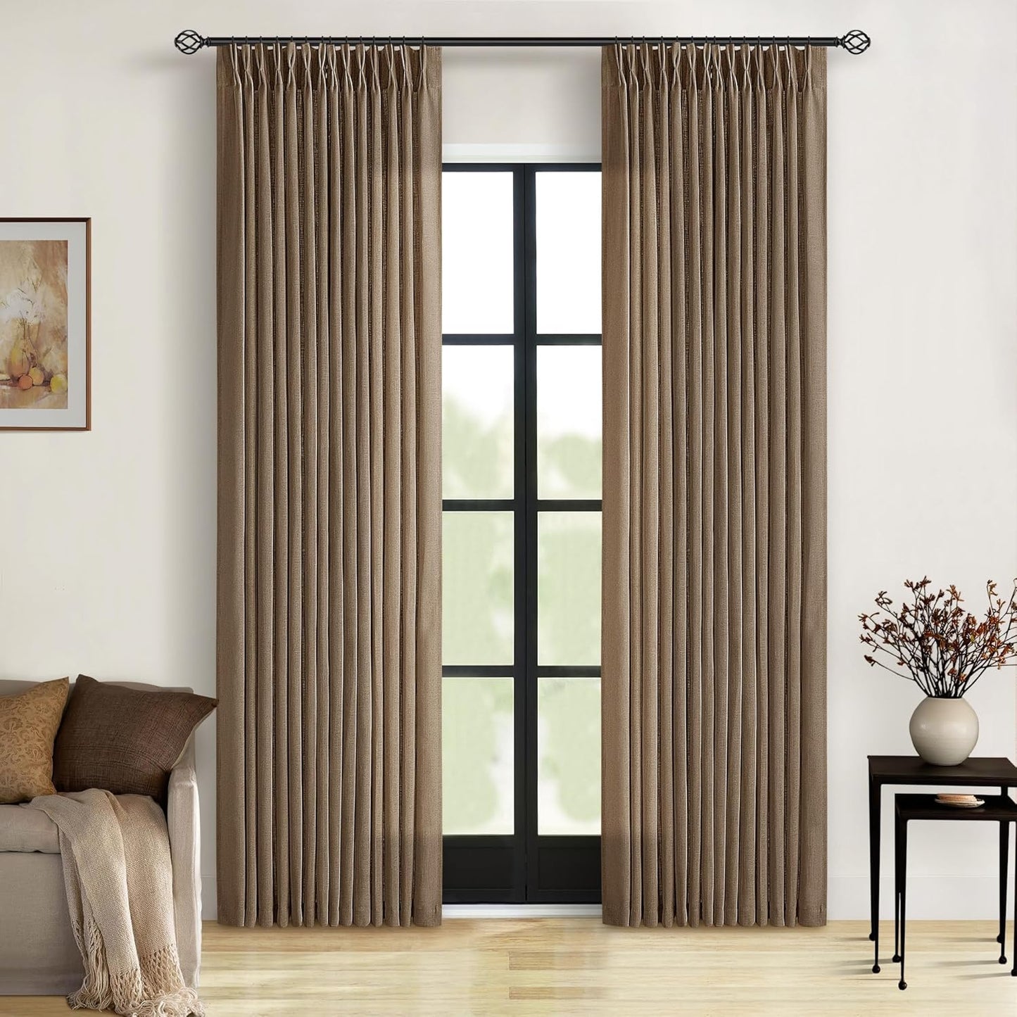 Natural Linen Kitchen Curtains 45 Inches Long 2 Sets Basement Curtains for Small Window Cream Ivory Pinch Pleated Back Tab Linen Blend Short Boho Semi Sheer Back Tab Drapes for Bay Windows 40x45