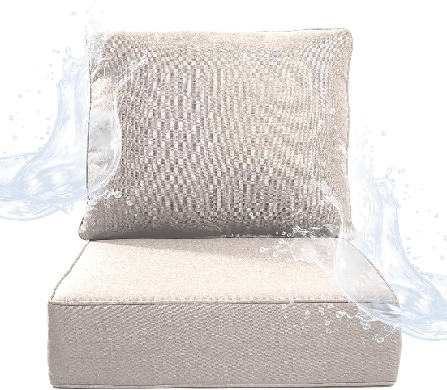 6" Thicker Outdoor Chair Cushion 4 Sets - 24" *24" *6" Waterproof Patio Furniture Cushions with Removable Cover, 28D High Density Sponge Filling Thicken Outdoor Patio Cushions - Beige