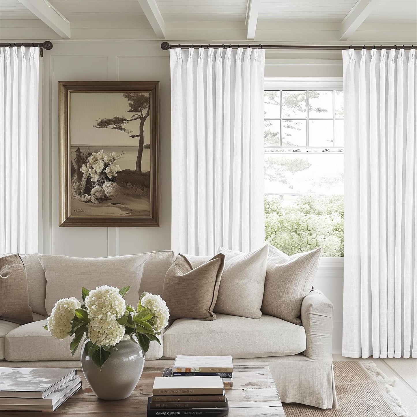 Natural Linen Kitchen Curtains 45 Inches Long 2 Sets Basement Curtains for Small Window Cream Ivory Pinch Pleated Back Tab Linen Blend Short Boho Semi Sheer Back Tab Drapes for Bay Windows 40x45