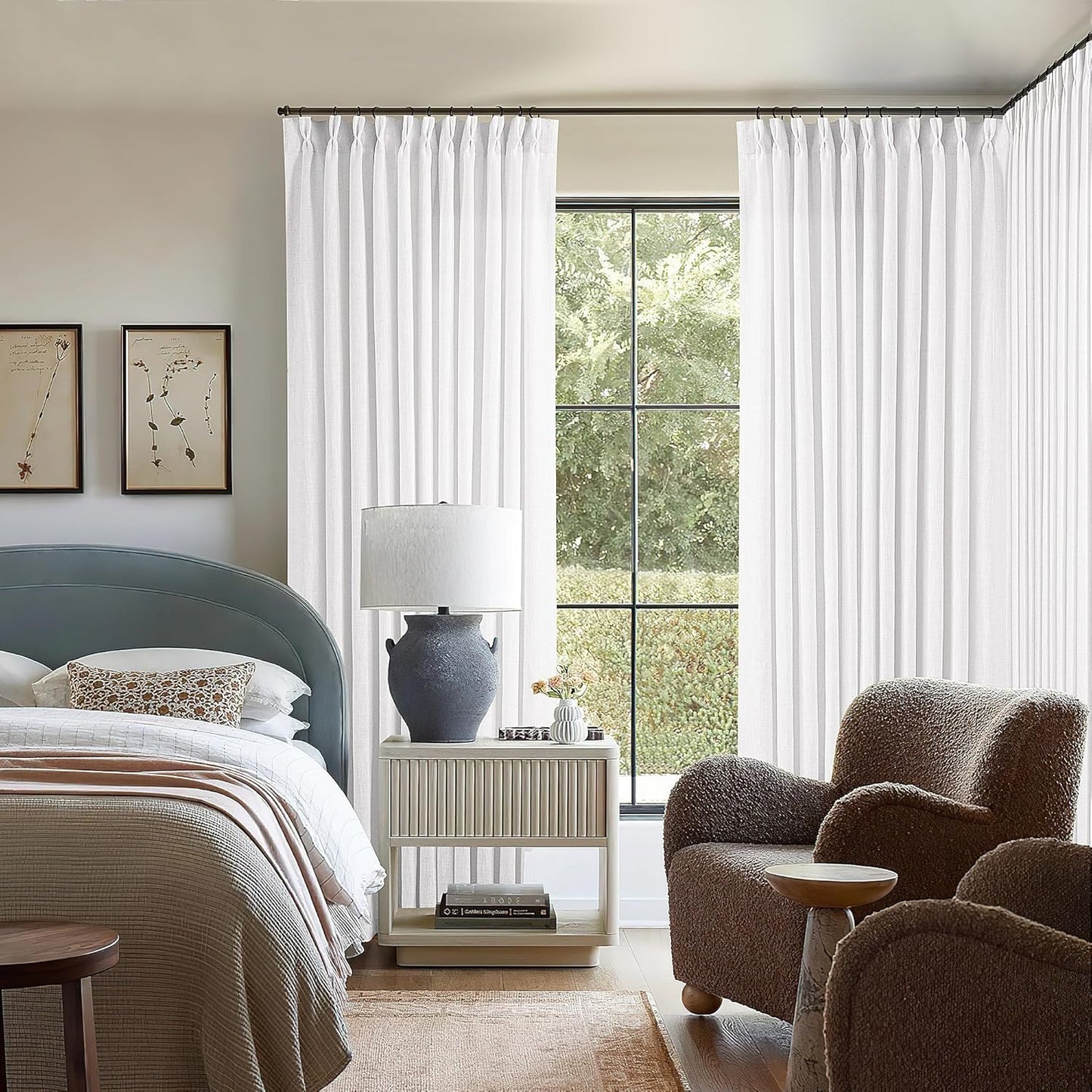 Natural Linen Kitchen Curtains 45 Inches Long 2 Sets Basement Curtains for Small Window Cream Ivory Pinch Pleated Back Tab Linen Blend Short Boho Semi Sheer Back Tab Drapes for Bay Windows 40x45