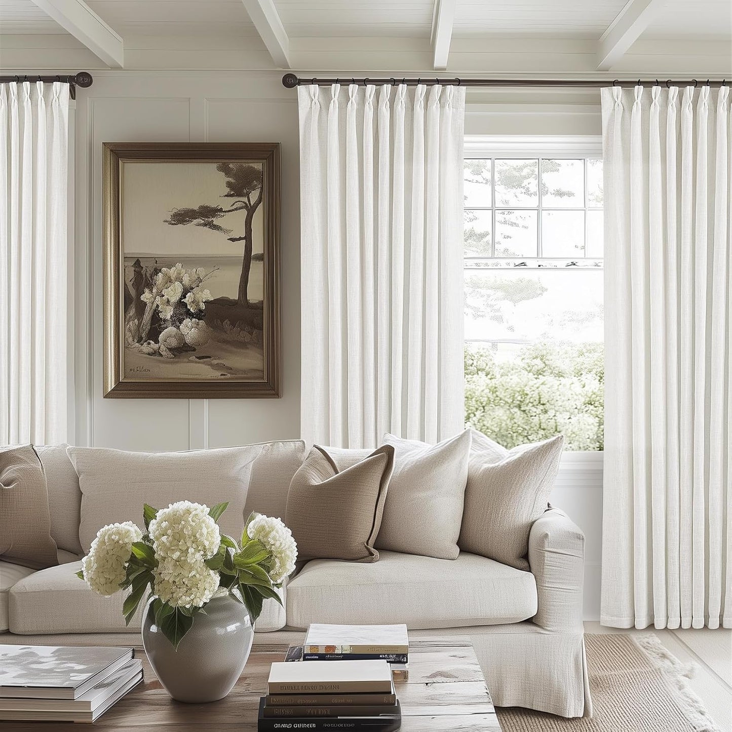 Natural Linen Kitchen Curtains 45 Inches Long 2 Sets Basement Curtains for Small Window Cream Ivory Pinch Pleated Back Tab Linen Blend Short Boho Semi Sheer Back Tab Drapes for Bay Windows 40x45