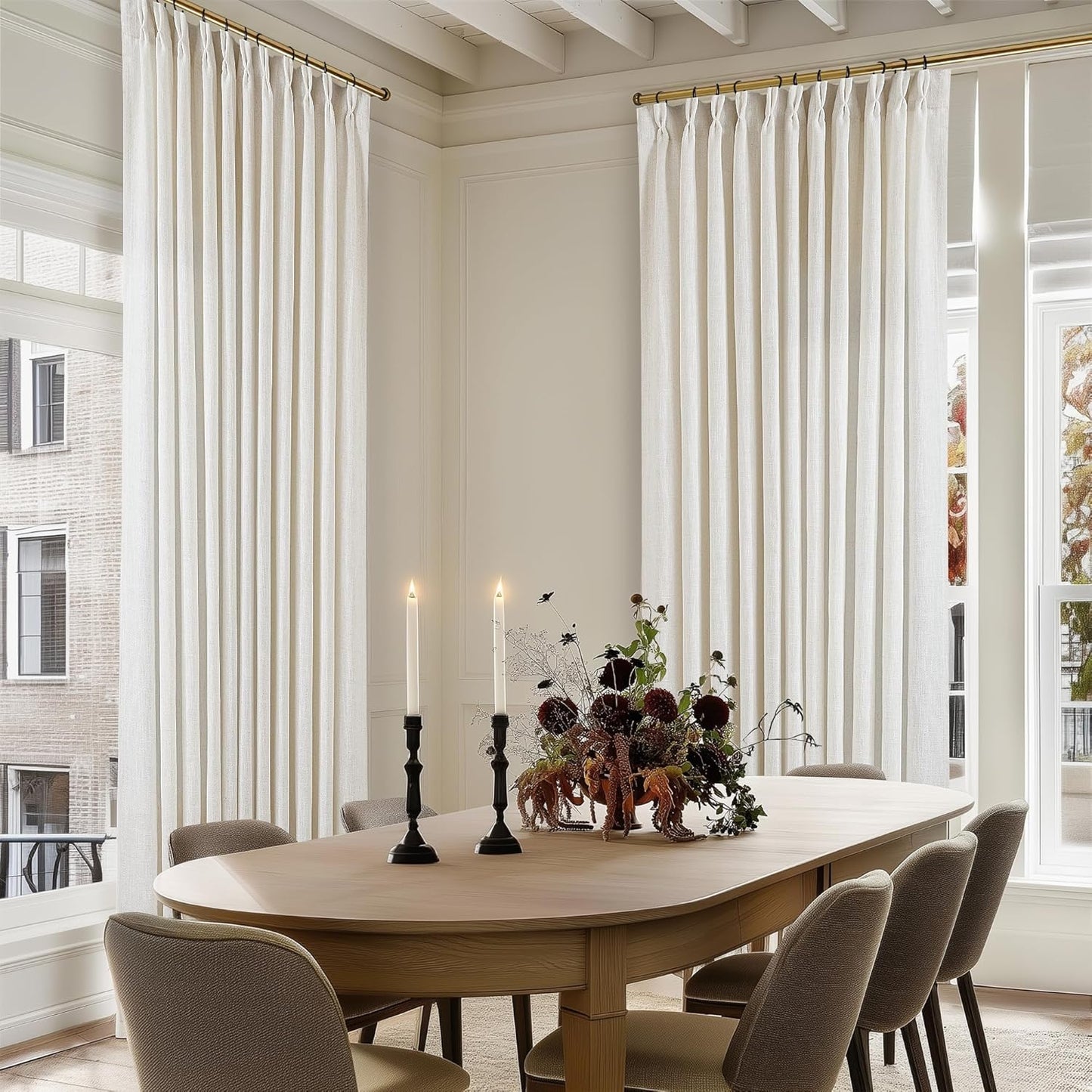 Natural Linen Kitchen Curtains 45 Inches Long 2 Sets Basement Curtains for Small Window Cream Ivory Pinch Pleated Back Tab Linen Blend Short Boho Semi Sheer Back Tab Drapes for Bay Windows 40x45