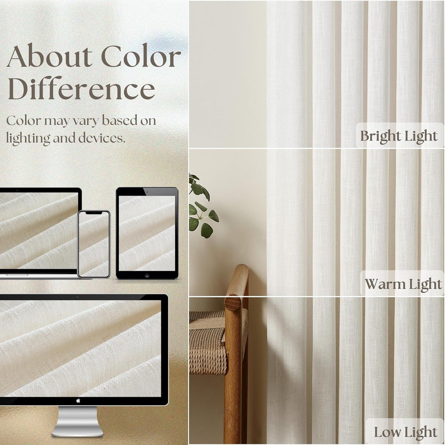 Natural Linen Kitchen Curtains 45 Inches Long 2 Sets Basement Curtains for Small Window Cream Ivory Pinch Pleated Back Tab Linen Blend Short Boho Semi Sheer Back Tab Drapes for Bay Windows 40x45