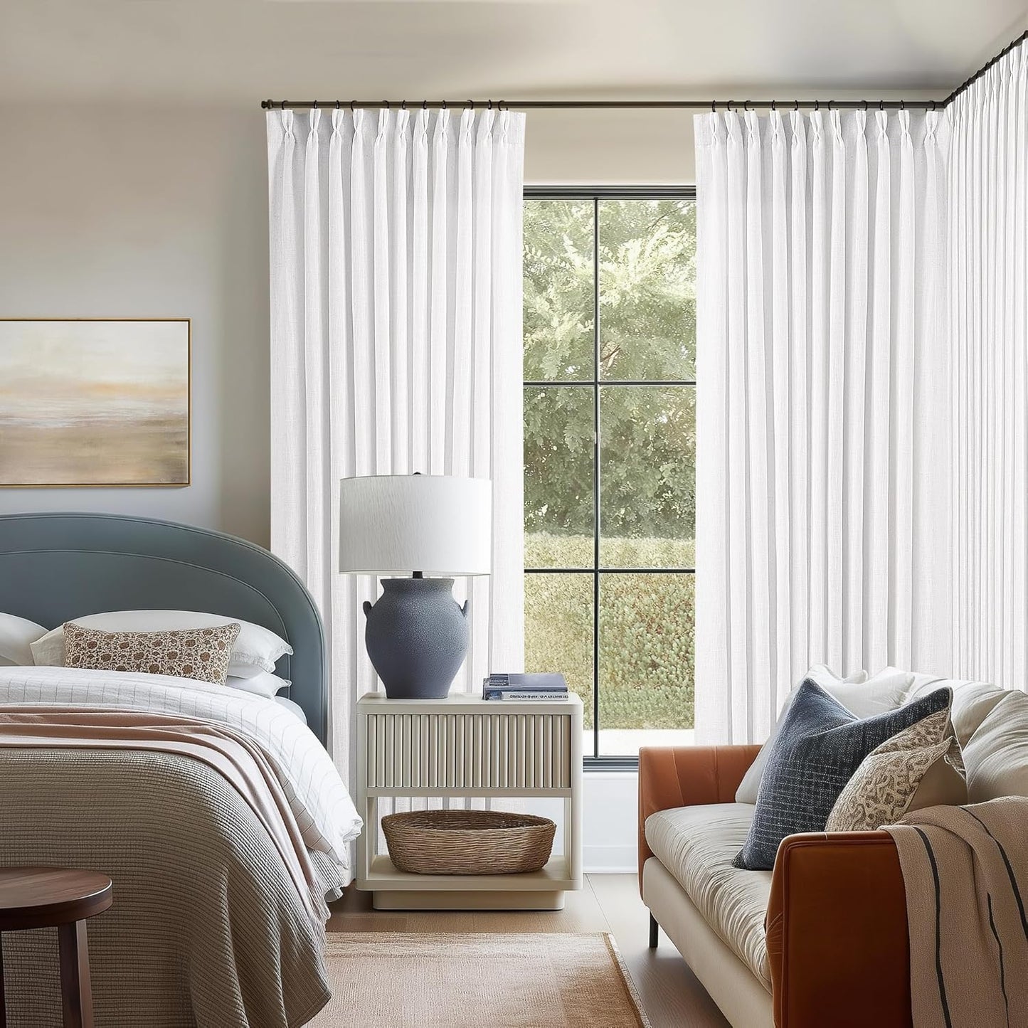 Natural Linen Kitchen Curtains 45 Inches Long 2 Sets Basement Curtains for Small Window Cream Ivory Pinch Pleated Back Tab Linen Blend Short Boho Semi Sheer Back Tab Drapes for Bay Windows 40x45