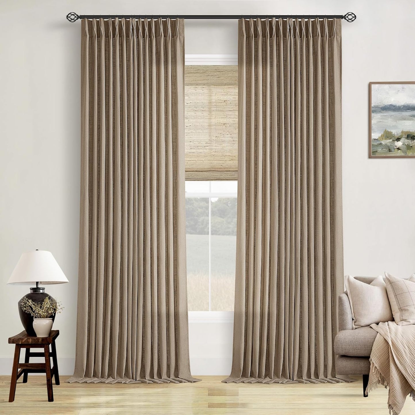 Natural Linen Kitchen Curtains 45 Inches Long 2 Sets Basement Curtains for Small Window Cream Ivory Pinch Pleated Back Tab Linen Blend Short Boho Semi Sheer Back Tab Drapes for Bay Windows 40x45