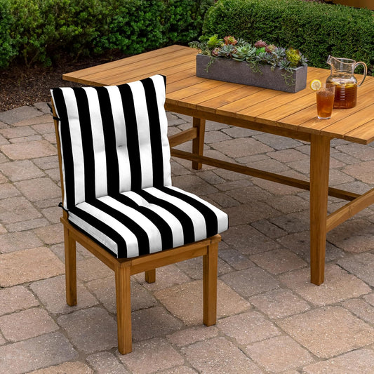 Arden Outdoor Plush Modern Tufted Blowfill Dining Chair Cushion, 21 x 40, Rain-Proof, Fade Resistant, Tufted Cushion for Dining and Bistro Chairs Black Cabana Stripe