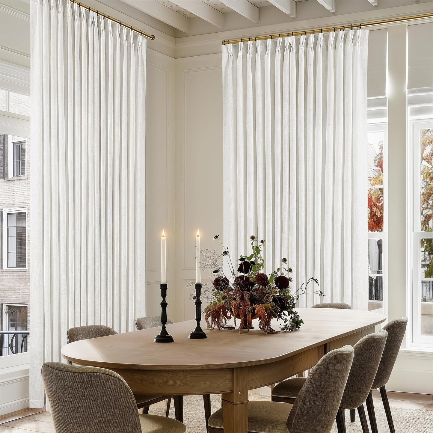 Natural Linen Kitchen Curtains 45 Inches Long 2 Sets Basement Curtains for Small Window Cream Ivory Pinch Pleated Back Tab Linen Blend Short Boho Semi Sheer Back Tab Drapes for Bay Windows 40x45