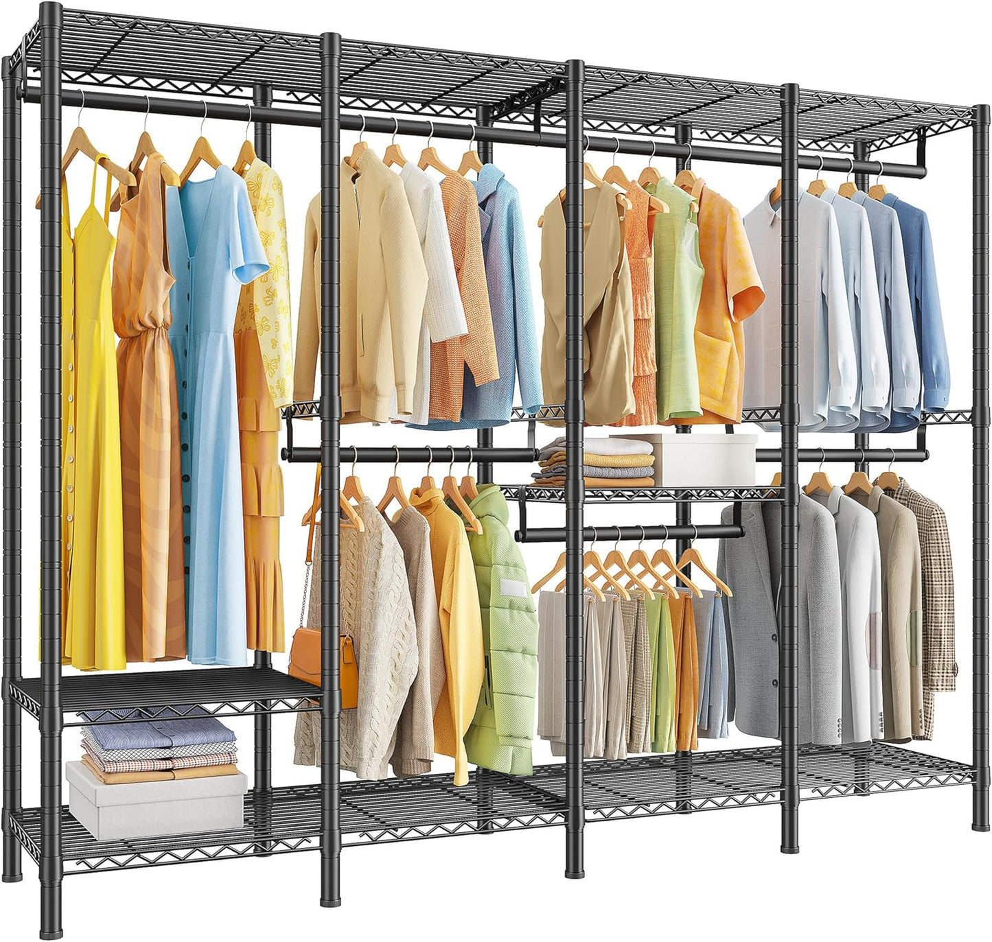 Raybee Clothes Rack Heavy Duty 1100 LBS Capacity Clothing Racks for Hanging Clothes Adjustable Garment Rack,17.7" D x 75.8" W x 76.9" H Black