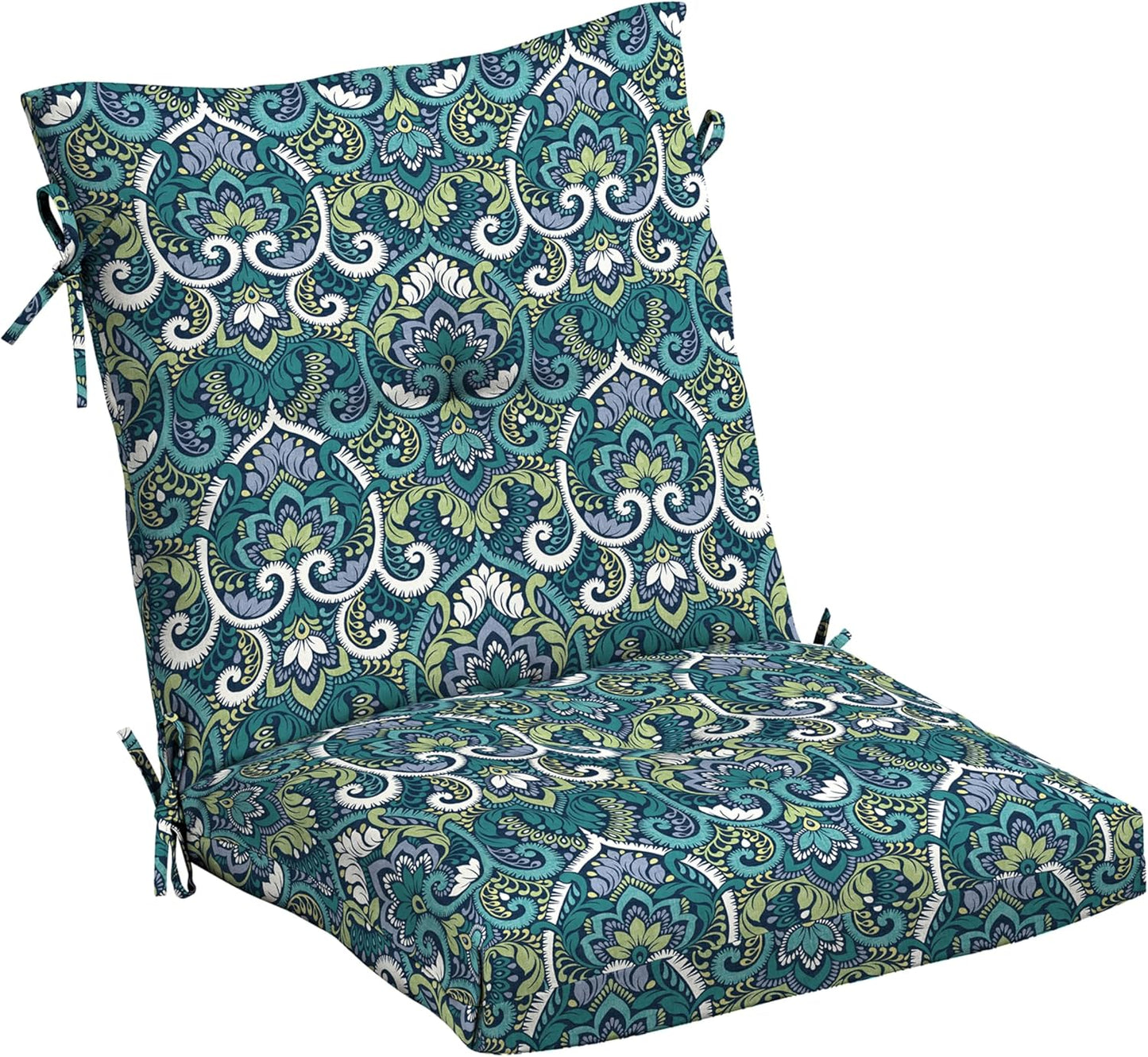 Arden Outdoor Plush Modern Tufted Blowfill Dining Chair Cushion, 21 x 40, Rain-Proof, Fade Resistant, Tufted Cushion for Dining and Bistro Chairs Black Cabana Stripe