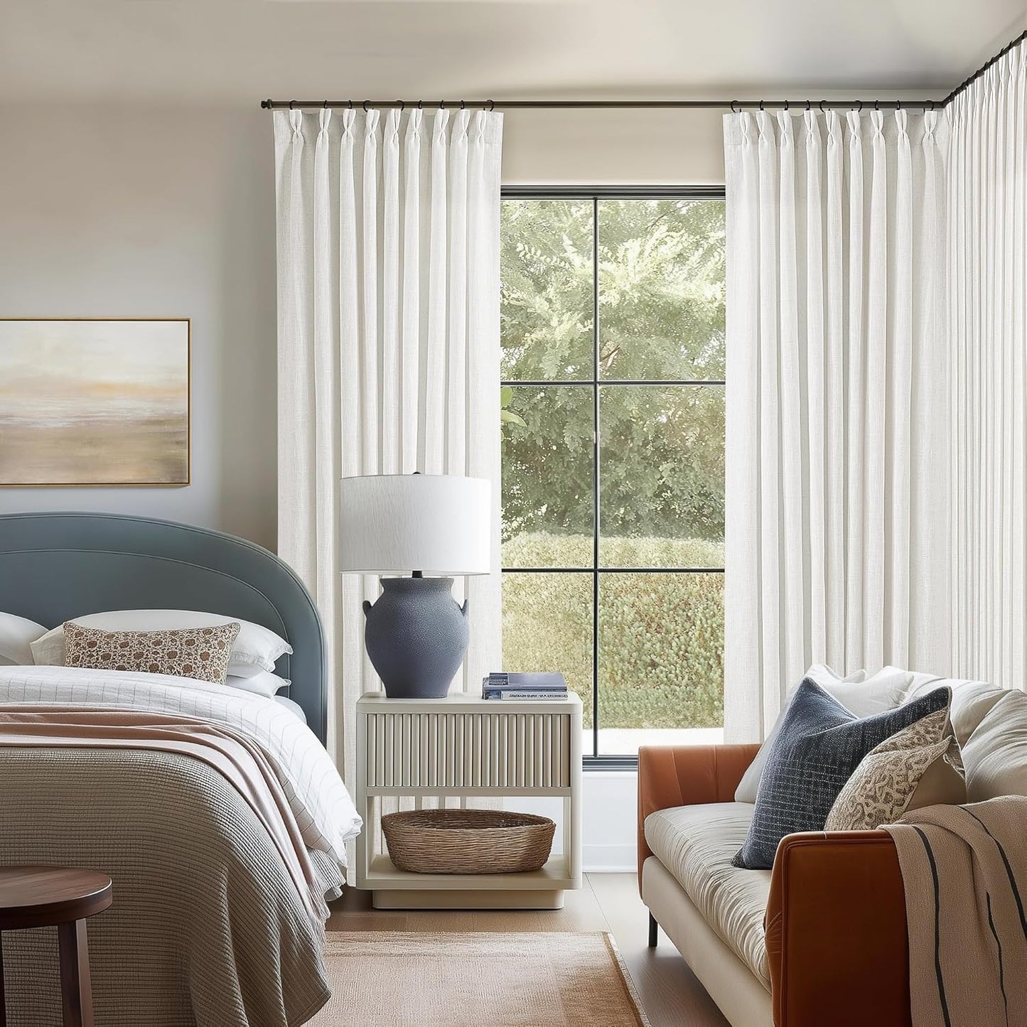 Natural Linen Kitchen Curtains 45 Inches Long 2 Sets Basement Curtains for Small Window Cream Ivory Pinch Pleated Back Tab Linen Blend Short Boho Semi Sheer Back Tab Drapes for Bay Windows 40x45