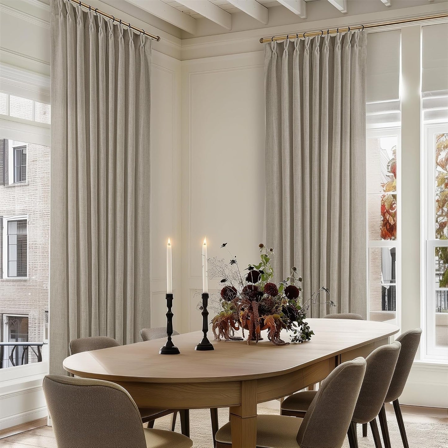 Natural Linen Kitchen Curtains 45 Inches Long 2 Sets Basement Curtains for Small Window Cream Ivory Pinch Pleated Back Tab Linen Blend Short Boho Semi Sheer Back Tab Drapes for Bay Windows 40x45