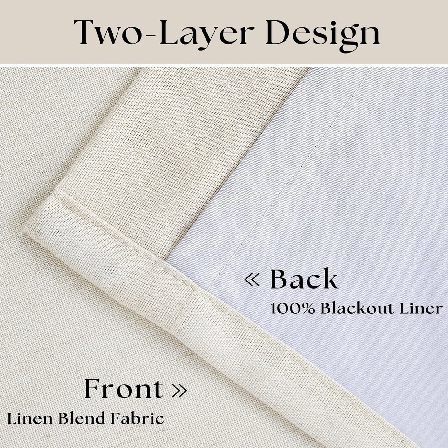 Cream Short Linen Curtains for Small Window 2 Panel Set Kitchen Curtains 45 Inch Length Pinch Pleated Back Tab 100% Blackout Natural Linen Room Darkening Thermal Insulated Drapes for Cafe Bathroom