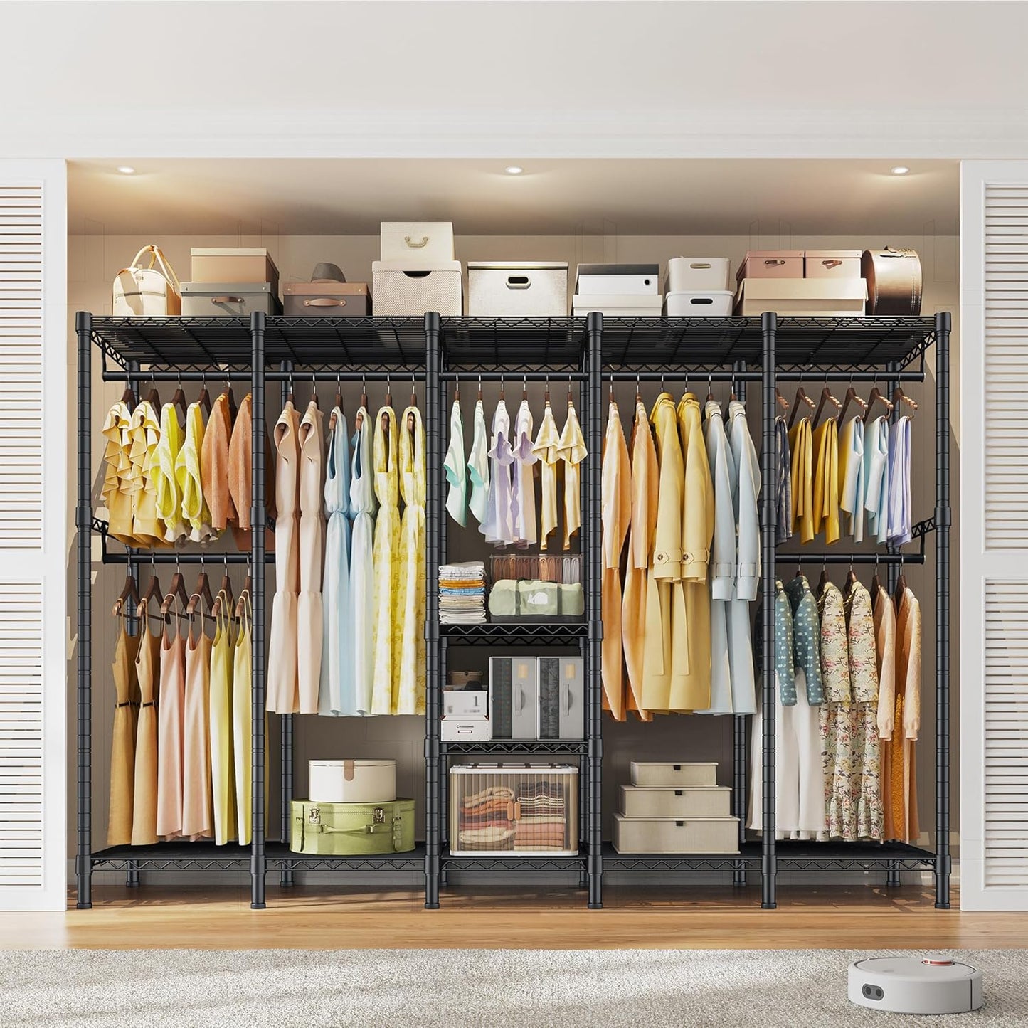 Raybee 88.2" W Clothes Rack Heavy Duty Clothing Racks for Hanging Clothes Portable Closet Loads 1200LBS Freestanding Garment Rack for Bedroom 88.2" W x 75.6" H x 15.7" D, Black