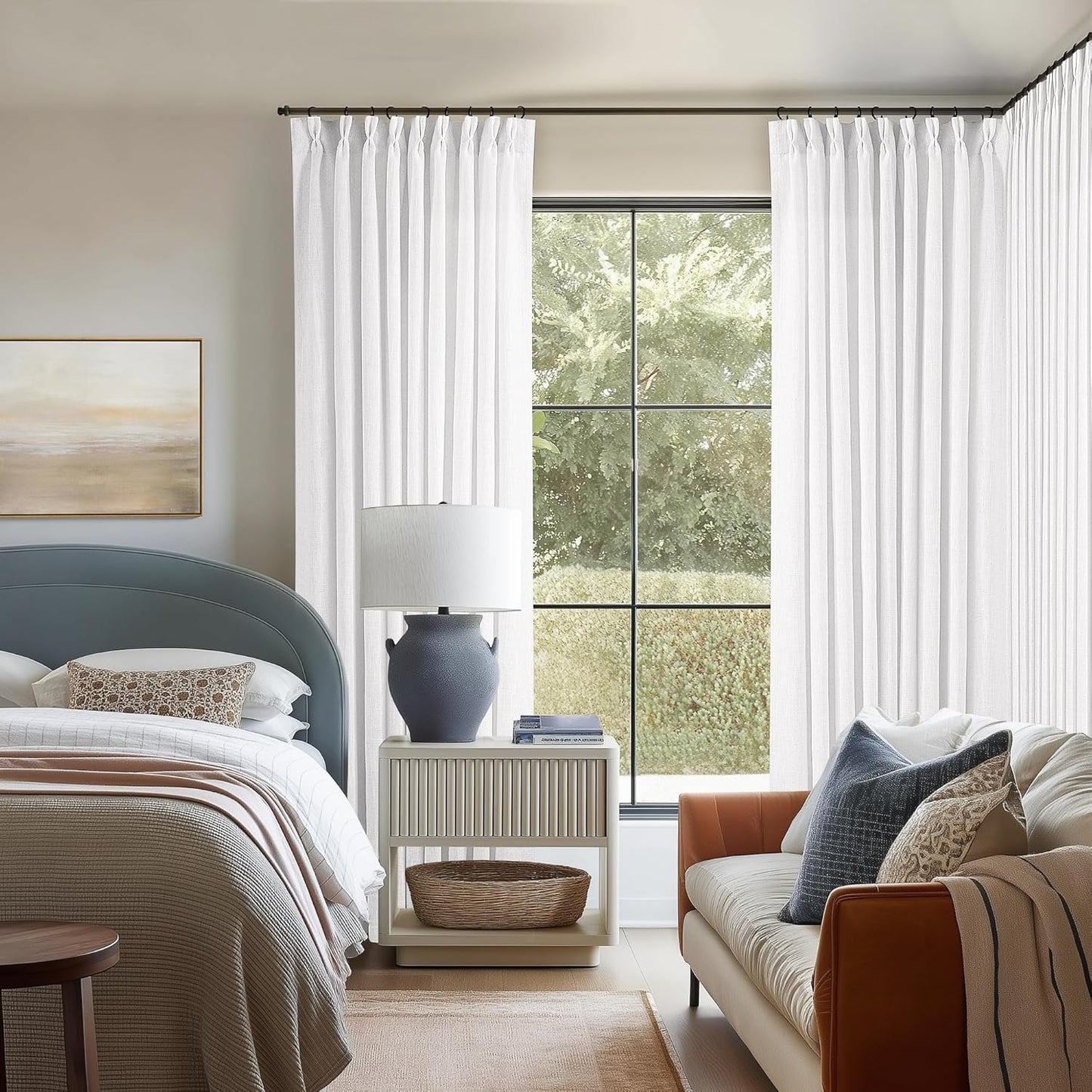 Natural Linen Kitchen Curtains 45 Inches Long 2 Sets Basement Curtains for Small Window Cream Ivory Pinch Pleated Back Tab Linen Blend Short Boho Semi Sheer Back Tab Drapes for Bay Windows 40x45