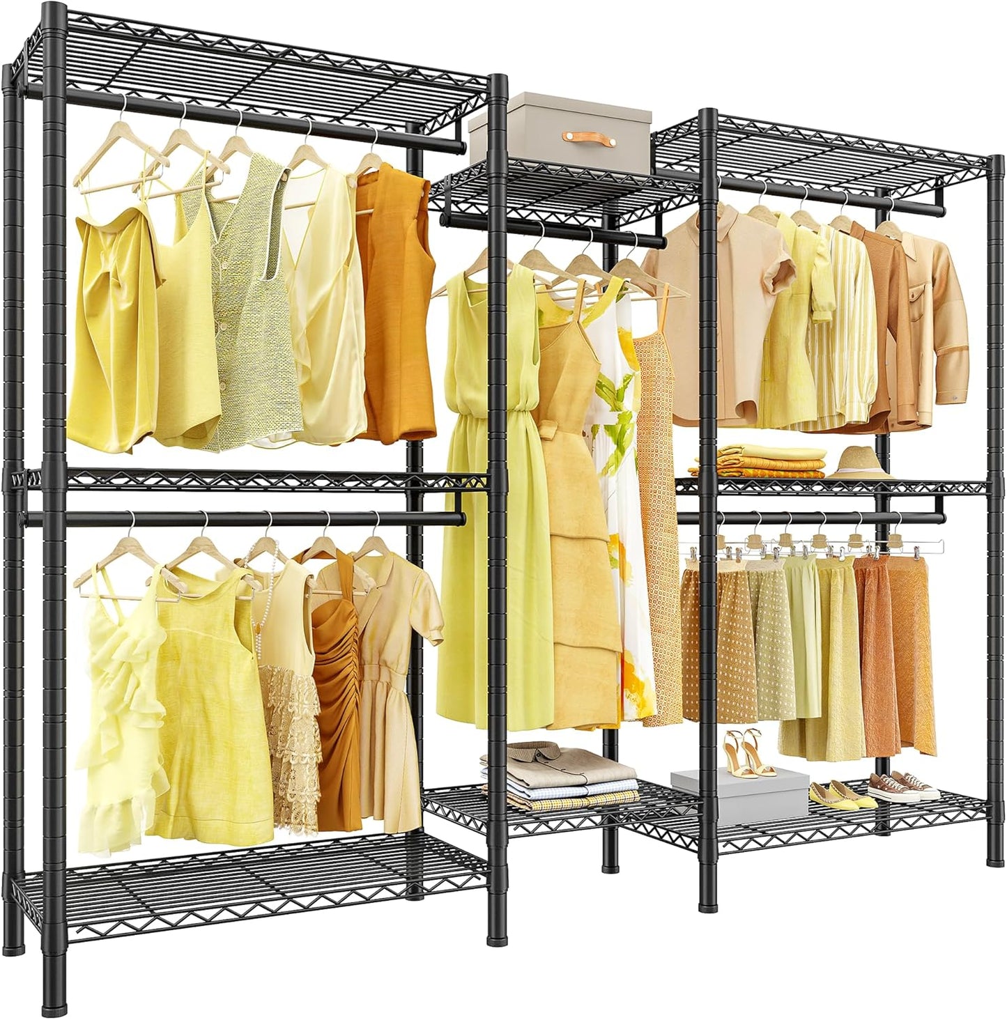 Raybee Clothes Rack Heavy Duty 1100 LBS Capacity Clothing Racks for Hanging Clothes Adjustable Garment Rack,17.7" D x 75.8" W x 76.9" H Black
