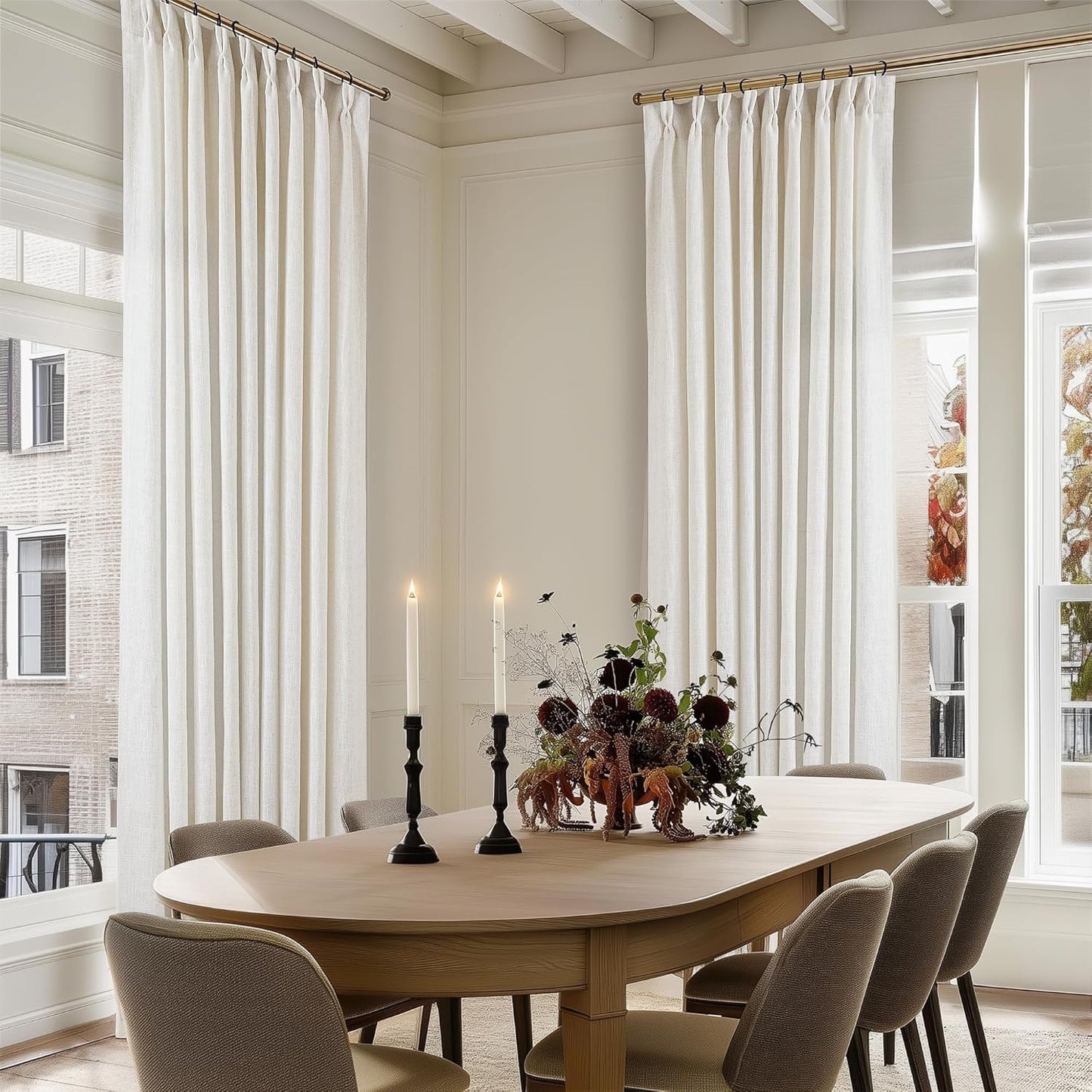 Natural Linen Kitchen Curtains 45 Inches Long 2 Sets Basement Curtains for Small Window Cream Ivory Pinch Pleated Back Tab Linen Blend Short Boho Semi Sheer Back Tab Drapes for Bay Windows 40x45